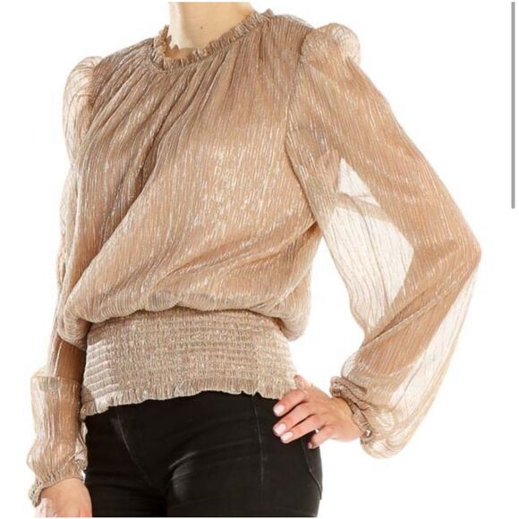 $5/$25 Joie Metallic Lurex High Neck Glitter Gold Feminine Blouse Size Medium - Picture 1 of 7